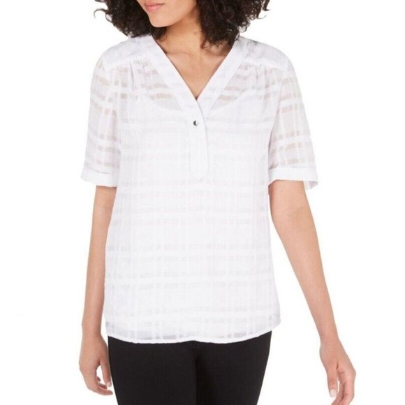 Alfani Tops - ALFANI NEW Women's Plaid Textured 2 In 1 Blouse Shirt White Top Size XXL $60